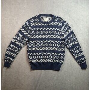 St Johns Bay Sweater Mens Large Blue Nordic Fair Isle Cotton Jumper Crewneck